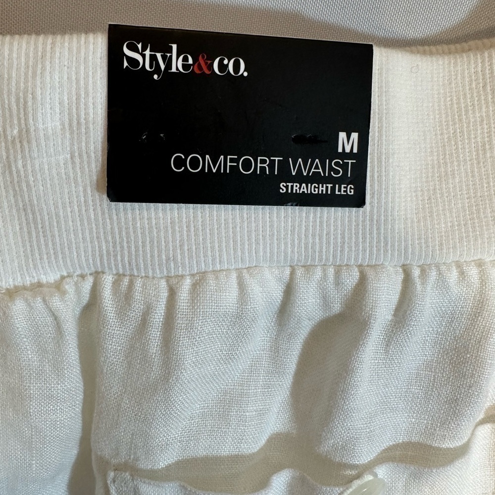 Style & Co Womens Size M 100% Linen Comfort Elastic Waistband Drawstring Tie - Picture 9 of 14